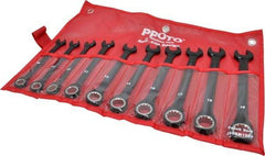 Proto - 10 Piece, 10mm to 19mm, 12 Point Combination Wrench Set - Metric Measurement Standard, Black/Chrome Finish, Comes in Pouch - Americas Industrial Supply