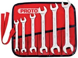 Proto - 6 Piece, 8mm x 9mm to 18mm x 19mm, Open End Wrench Set - Metric Measurement Standard, Satin Finish, Comes in Nylon Roll - Americas Industrial Supply