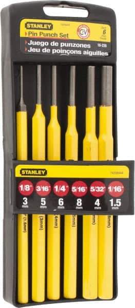 Stanley - 6 Piece, 1/16 to 5/16", Pin Punch Set - Hex Shank, Comes in Plastic Case - Americas Industrial Supply