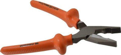 Facom - 8-1/8" OAL, 1-37/64" Jaw Length x 1-9/16" Jaw Width, Side Cutting Linesman's Pliers - Serrated Jaw, Flat Nose Head, Cushion Grip Handles - Americas Industrial Supply