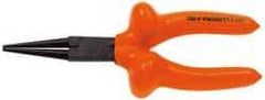 Facom - 6-7/8" OAL, 1-25/32" Jaw Length x 1-5/16" Jaw Width, Long Nose Side Cutting Insulated Pliers - Serrated Jaw, Round Thin Nose Head, Cushion Grip Handles - Americas Industrial Supply