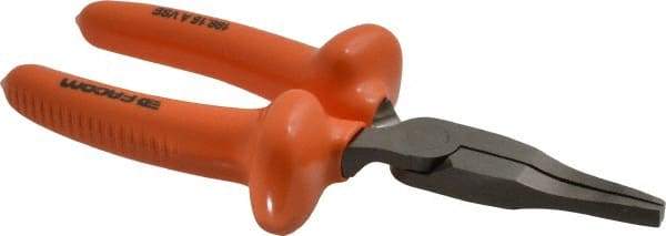 Facom - 6-1/2" OAL, 1-31/32" Jaw Length x 1-15/32" Jaw Width, Long Nose Insulated Pliers - Serrated Jaw, Burnished Nose Head, Cushion Grip Handles - Americas Industrial Supply