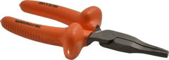 Facom - 6-1/2" OAL, 1-31/32" Jaw Length x 1-15/32" Jaw Width, Long Nose Insulated Pliers - Serrated Jaw, Burnished Nose Head, Cushion Grip Handles - Americas Industrial Supply