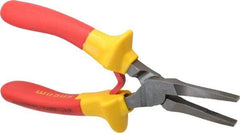 Facom - 6-19/32" OAL, 1-13/16" Jaw Length x 11/32" Jaw Width, Long Nose Insulated Pliers - Serrated Jaw, Flat Nose Head, Cushion Grip Handles - Americas Industrial Supply