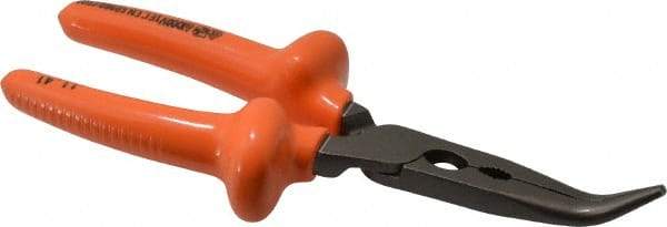 Facom - 7-15/32" Long, 2-17/32" Jaw Length Serrated Jaw, Insulated Bent Nose Plier - Cushion Grip Handle, Side Cutter - Americas Industrial Supply