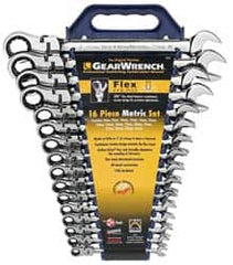 GearWrench - 16 Piece, 8mm to 25mm, Combination Wrench Set - Metric Measurement Standard, Chrome Finish, Comes in Tray - Americas Industrial Supply