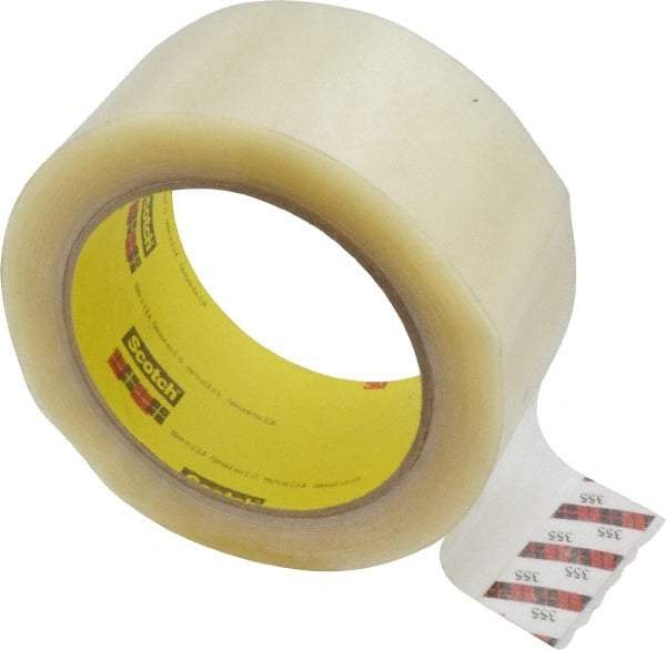 3M - 2" x 55 Yd Clear Rubber Adhesive Sealing Tape - Polyester Film Backing, 3.43 mil Thick, 69 Lb Tensile Strength, Series 355 - Americas Industrial Supply