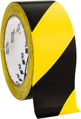 3M - Black & Yellow Striped Vinyl Tape - 2" Wide x 108' Long x 0.005" Thick, General Traffic - Americas Industrial Supply