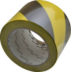 3M - Black & Yellow Striped Vinyl Tape - 3" Wide x 108' Long x 0.005" Thick, General Traffic - Americas Industrial Supply