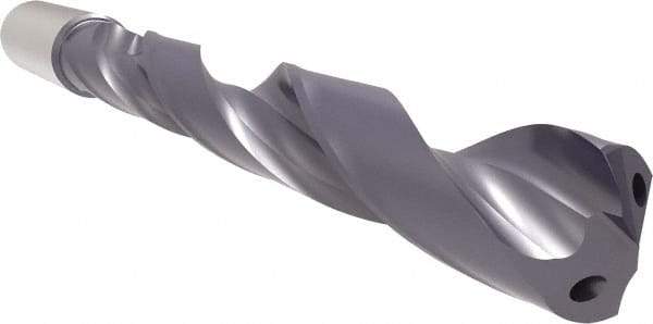 Allied Machine and Engineering - 19.5mm 140° Solid Carbide Jobber Drill - Bright Finish, Right Hand Cut, Spiral Flute, Straight Shank, 7-7/8" OAL, Standard Point - Americas Industrial Supply