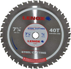 Lenox - 7-1/4" Diam, 5/8" Arbor Hole Diam, 40 Tooth Wet & Dry Cut Saw Blade - Titanium Carbide-Tipped, General Purpose Action, Standard Round Arbor - Americas Industrial Supply