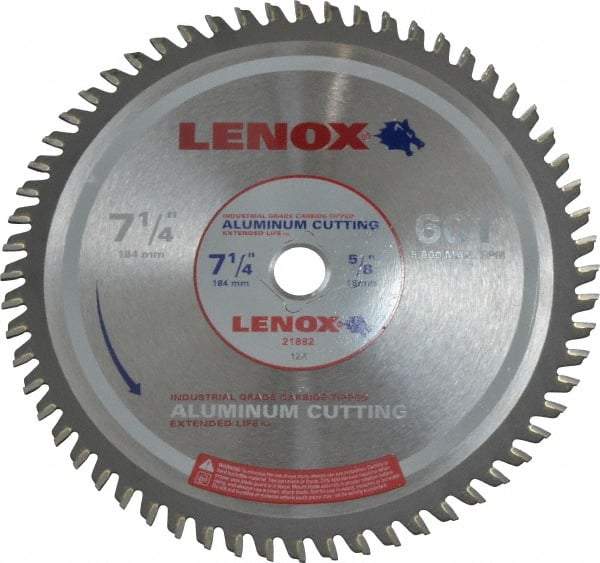 Lenox - 7-1/4" Diam, 5/8" Arbor Hole Diam, 60 Tooth Wet & Dry Cut Saw Blade - Titanium Carbide-Tipped, General Purpose Action, Standard Round Arbor - Americas Industrial Supply