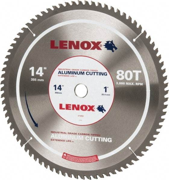 Lenox - 14" Diam, 1" Arbor Hole Diam, 80 Tooth Wet & Dry Cut Saw Blade - Titanium Carbide-Tipped, General Purpose Action, Standard Round Arbor - Americas Industrial Supply