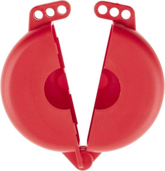 NMC - 2-1/2 to 5 Inch Valve Handle Size, Polypropylene Rotating Gate Valve Wheel Lockout - 3/8 Inch Max Shackle Diameter, Red - Americas Industrial Supply