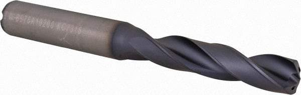 Kennametal - 10.2mm 140° Spiral Flute Solid Carbide Screw Machine Drill Bit - Multilayer TiAlN Finish, Right Hand Cut, 55mm Flute Length, 102mm OAL, Standard Point, Straight Shank, Through Coolant - Americas Industrial Supply