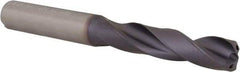 Kennametal - 11mm 140° Spiral Flute Solid Carbide Screw Machine Drill Bit - Multilayer TiAlN Finish, Right Hand Cut, 55mm Flute Length, 102mm OAL, Standard Point, Straight Shank, Through Coolant - Americas Industrial Supply