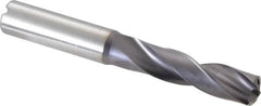 Kennametal - 12.7mm 140° Spiral Flute Solid Carbide Screw Machine Drill Bit - Multilayer TiAlN Finish, Right Hand Cut, 60mm Flute Length, 107mm OAL, Standard Point, Straight Shank, Through Coolant - Americas Industrial Supply