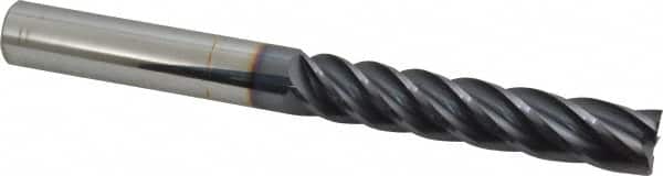 Accupro - 5/8", 3-1/4" LOC, 5/8" Shank Diam, 6" OAL, 5 Flute, Solid Carbide Square End Mill - Single End, AlTiN Finish, Spiral Flute, Variable° Helix, Centercutting, Right Hand Cut, Right Hand Flute - Americas Industrial Supply