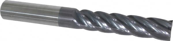 Accupro - 3/4", 3-1/4" LOC, 3/4" Shank Diam, 6" OAL, 5 Flute, Solid Carbide Square End Mill - Single End, AlTiN Finish, Spiral Flute, Variable° Helix, Centercutting, Right Hand Cut, Right Hand Flute - Americas Industrial Supply