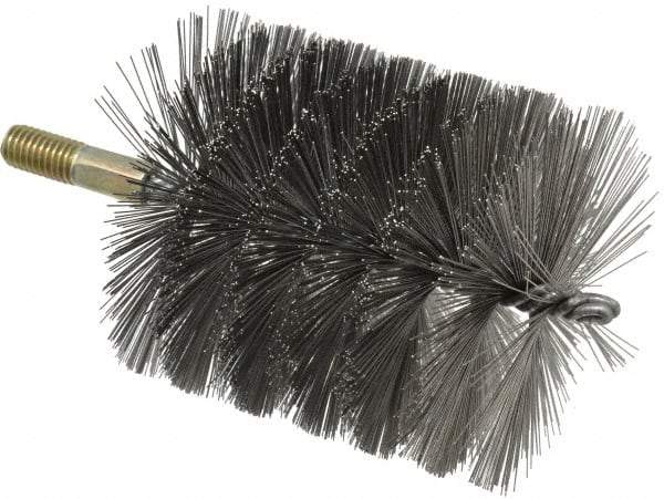 Value Collection - 4" Diam Helical Steel Tube Brush - 0.016" Filament Diam, 4-1/4" Brush Length, 7-1/2" OAL, 1/2-12 Male Shank - Americas Industrial Supply