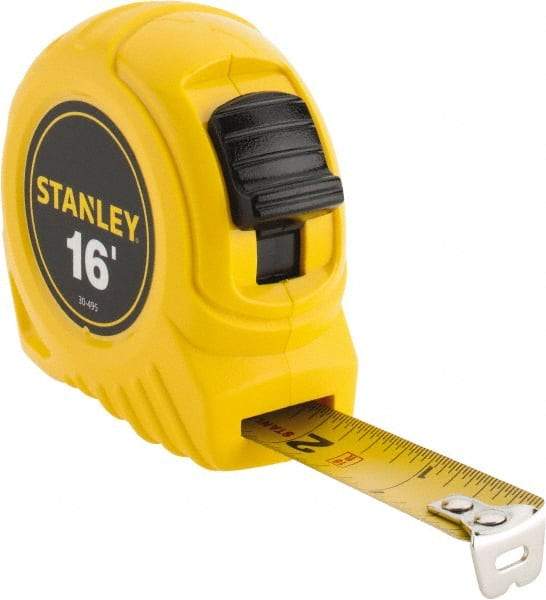 Stanley - 16' x 3/4" Yellow Blade Tape Measure - 1/32 & 1/16" Graduation, Inch Graduation Style, Yellow Case - Americas Industrial Supply