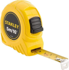 Stanley - 16' x 3/4" Yellow Blade Tape Measure - 1/32 & 1/16" & 1mm Graduation, Inch/Metric Graduation Style, Yellow Case - Americas Industrial Supply