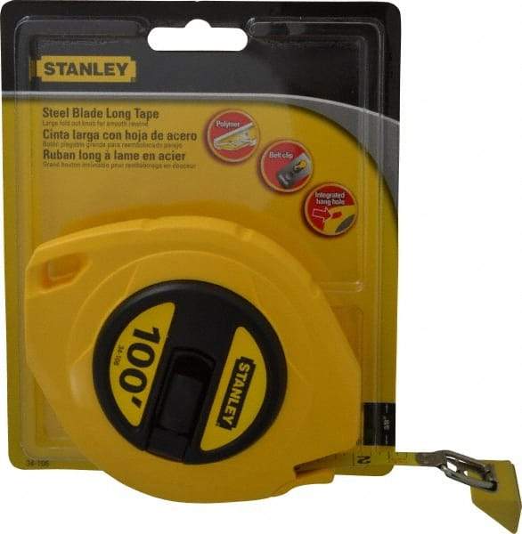 Stanley - 100' x 3/8" Yellow Blade Tape Measure - 1/8" Graduation, Inch Graduation Style, Yellow Case - Americas Industrial Supply