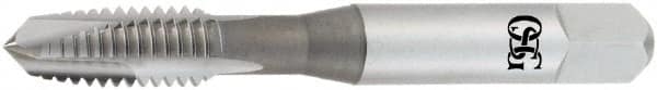 OSG - #4-40 UNC, 2 Flute, TiN Finish, High Speed Steel Spiral Point Tap - Plug Chamfer, Right Hand Thread, 1-7/8" OAL, 9/16" Thread Length, 0.141" Shank Diam, 2B Class of Fit - Exact Industrial Supply