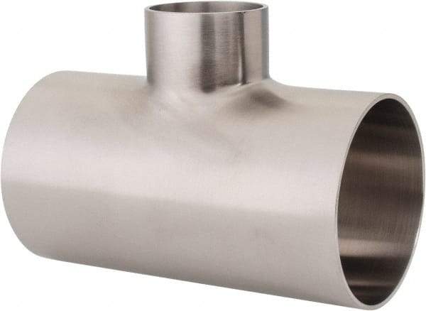 VNE - 2-1/2 x 2-1/2 x 1-1/2", Weld Style, Sanitary Stainless Steel Pipe Tee - Butt Weld x Butt Weld x Butt Weld Connection, Grade 304 - Americas Industrial Supply