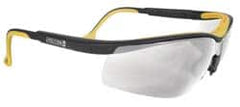 DeWALT - Clear Lenses, Framed Safety Glasses - Anti-Fog, Scratch Resistant, Black/Yellow Plastic Frame, Adjustable Temples, Size Universal, Wrap Around - Americas Industrial Supply