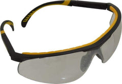 DeWALT - Indoor/Outdoor Mirror Lenses, Framed Safety Glasses - Anti-Fog, Scratch Resistant, Black/Yellow Plastic Frame, Adjustable Temples, Size Universal, Wrap Around - Americas Industrial Supply
