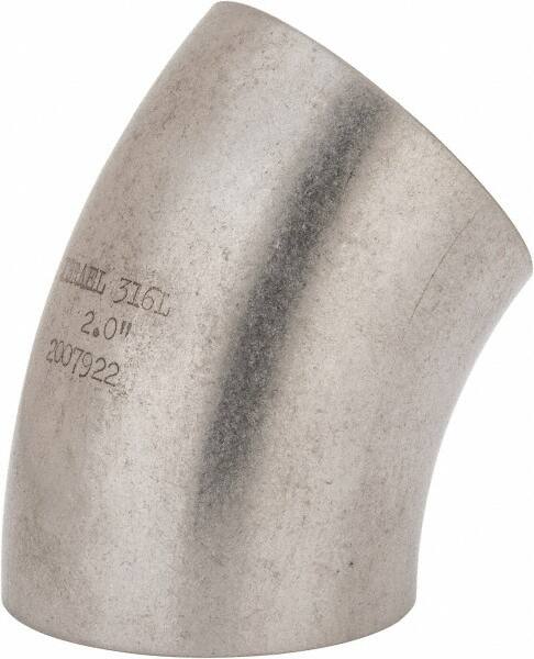 VNE - 2", Unpolished Style, Sanitary Stainless Steel Pipe 45° Elbow - Butt Weld x Butt Weld Connection, Grade 316L - Americas Industrial Supply