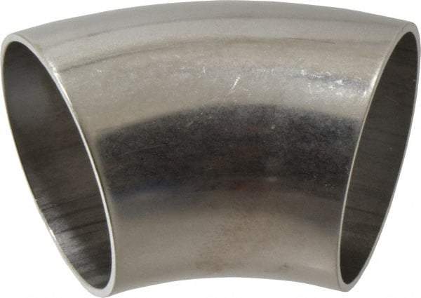 VNE - 2", Unpolished Style, Sanitary Stainless Steel Pipe 45° Elbow - Butt Weld x Butt Weld Connection, Grade 304 - Americas Industrial Supply