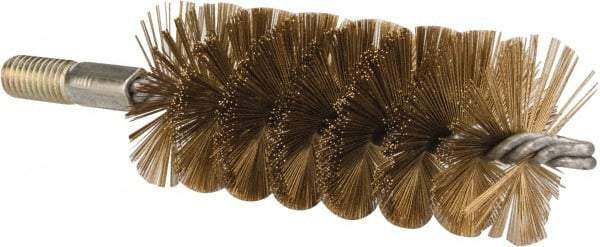 Value Collection - 2" Diam Helical Brass Tube Brush - Single Spiral, 0.012" Filament Diam, 4-1/4" Brush Length, 7-1/2" OAL, 1/2-12 Male Shank - Americas Industrial Supply