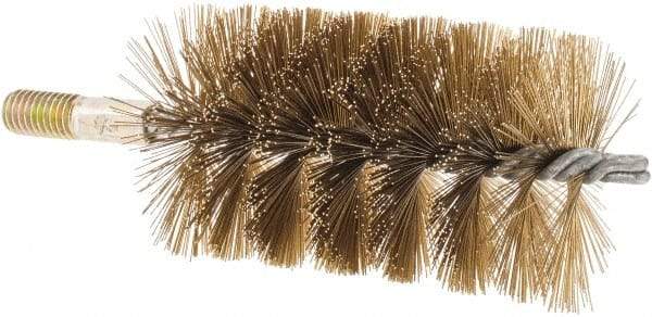 Value Collection - 2-1/2" Diam Helical Brass Tube Brush - 0.014" Filament Diam, 4-1/4" Brush Length, 7-1/2" OAL, 1/2-12 Male Shank - Americas Industrial Supply