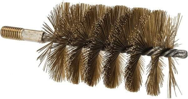 Value Collection - 3" Diam Helical Brass Tube Brush - 0.016" Filament Diam, 4-1/4" Brush Length, 7-1/2" OAL, 1/2-12 Male Shank - Americas Industrial Supply