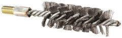 Value Collection - 1-1/2" Diam Helical Steel Tube Brush - Single Spiral, 0.012" Filament Diam, 4" Brush Length, 7" OAL, 1/2-12 Male Shank - Americas Industrial Supply