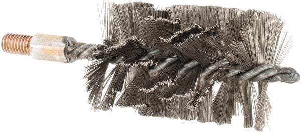 Value Collection - 2-1/2" Diam Helical Stainless Steel Tube Brush - Single Spiral, 0.012" Filament Diam, 4" Brush Length, 7" OAL, 1/2-12 Male Shank - Americas Industrial Supply