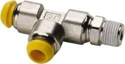 Parker - 6mm Outside Diam, 1/8-28 BSPT, Nickel Plated Brass Push-to-Connect Tube Male Run Tee - 300 Max psi, Tube to Male Connection - Americas Industrial Supply