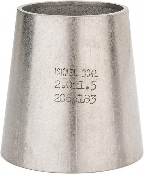 VNE - 2 x 1-1/2", Unpolished Style, Sanitary Stainless Steel Pipe Concentric Reducer - Butt Weld x Butt Weld Connection, Grade 304 - Americas Industrial Supply