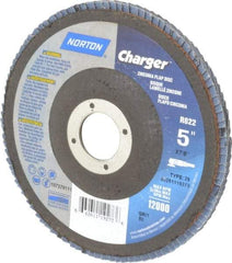 Norton - 80 Grit, 5" Disc Diam, 7/8" Center Hole, Type 29 Zirconia Alumina Flap Disc - 13,000 Max RPM, Fiberglass Backing, Coated - Americas Industrial Supply