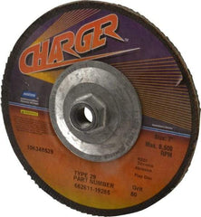 Norton - 80 Grit, 7" Disc Diam, 5/8-11 Center Hole, Type 29 Zirconia Alumina Flap Disc - 8,600 Max RPM, Fiberglass Backing, Coated - Americas Industrial Supply