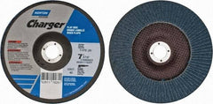 Norton - 40 Grit, 7" Disc Diam, 7/8" Center Hole, Type 29 Zirconia Alumina Flap Disc - 8,600 Max RPM, Fiberglass Backing, Arbor Attaching System, Coated - Americas Industrial Supply