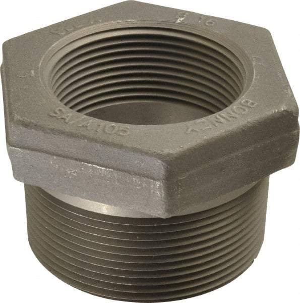 Made in USA - Size 3 x 2-1/2", Class 3,000, Forged Carbon Steel Black Pipe Hex Bushing - 3,000 psi, Threaded End Connection - Americas Industrial Supply