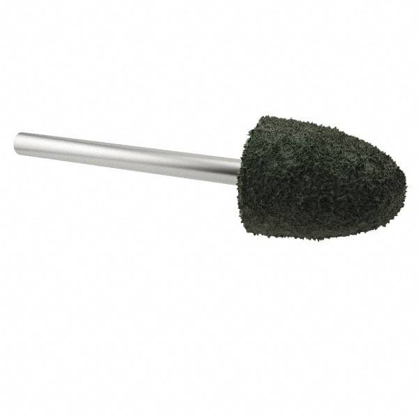 Grier Abrasives - 3/8" Head Diam x 3/4" Thickness, B52, Pointed End, Aluminum Oxide Mounted Point - Green-Gray, Coarse Grade, 45,370 RPM - Americas Industrial Supply