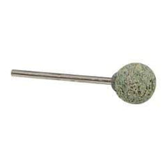 Grier Abrasives - 1/2" Head Diam x 1/2" Thickness, B121, Ball End, Aluminum Oxide Mounted Point - Green-Gray, Coarse Grade, 25,000 RPM - Americas Industrial Supply