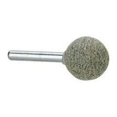 Grier Abrasives - 1" Head Diam x 1" Thickness, A25, Ball End, Aluminum Oxide Mounted Point - Green-Gray, Coarse Grade, 35,620 RPM - Americas Industrial Supply