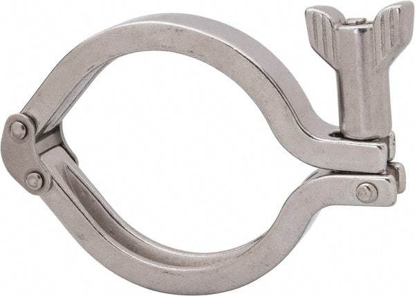 VNE - 2-1/2", Clamp Style, Sanitary Stainless Steel Pipe Double Hinged Clamp with Holed Wing Nut - Grade 304 - Americas Industrial Supply