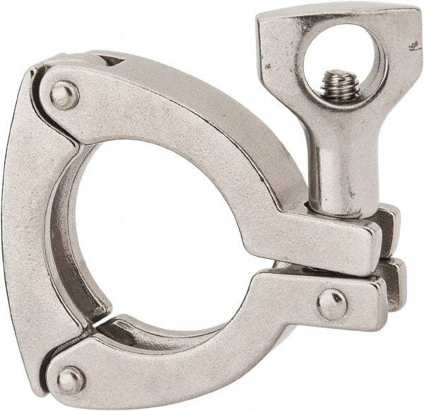 VNE - 1-1/2", Clamp Style, Sanitary Stainless Steel Pipe Three Piece Clamp with Holed Wing Nut - Grade 304 - Americas Industrial Supply