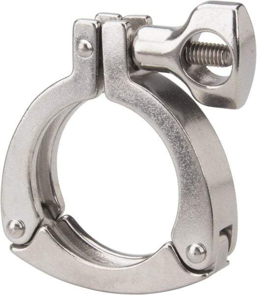 VNE - 2", Clamp Style, Sanitary Stainless Steel Pipe Three Piece Clamp with Holed Wing Nut - Grade 304 - Americas Industrial Supply